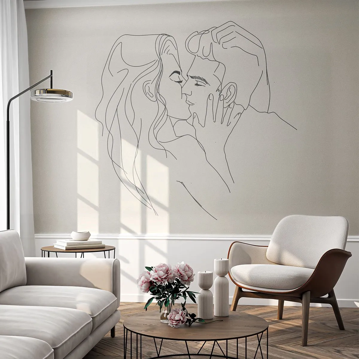 Papier Peint Photo Standard Eco - Enlacé de sentiment - Graphique, Couple amoureux, Baiser - 250x175 cm