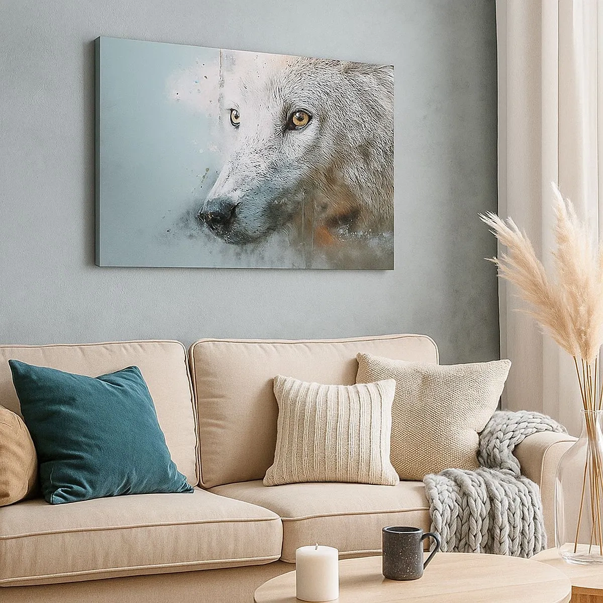 Impression sur toile - Image sur toile - Portrait à l'aquarelle d'un loup - 70x50cm - Rencontrez l'âme du loup - Décoration murale moderne pour le salon et la chambre ARTTOR