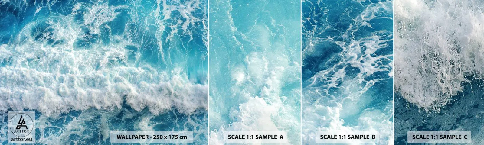 Échantillon de Papier Peint Autocollant Deluxe Sticker - Joyeusement et en sautant - Mer, Vague de mer, Nature - 100x30 cm