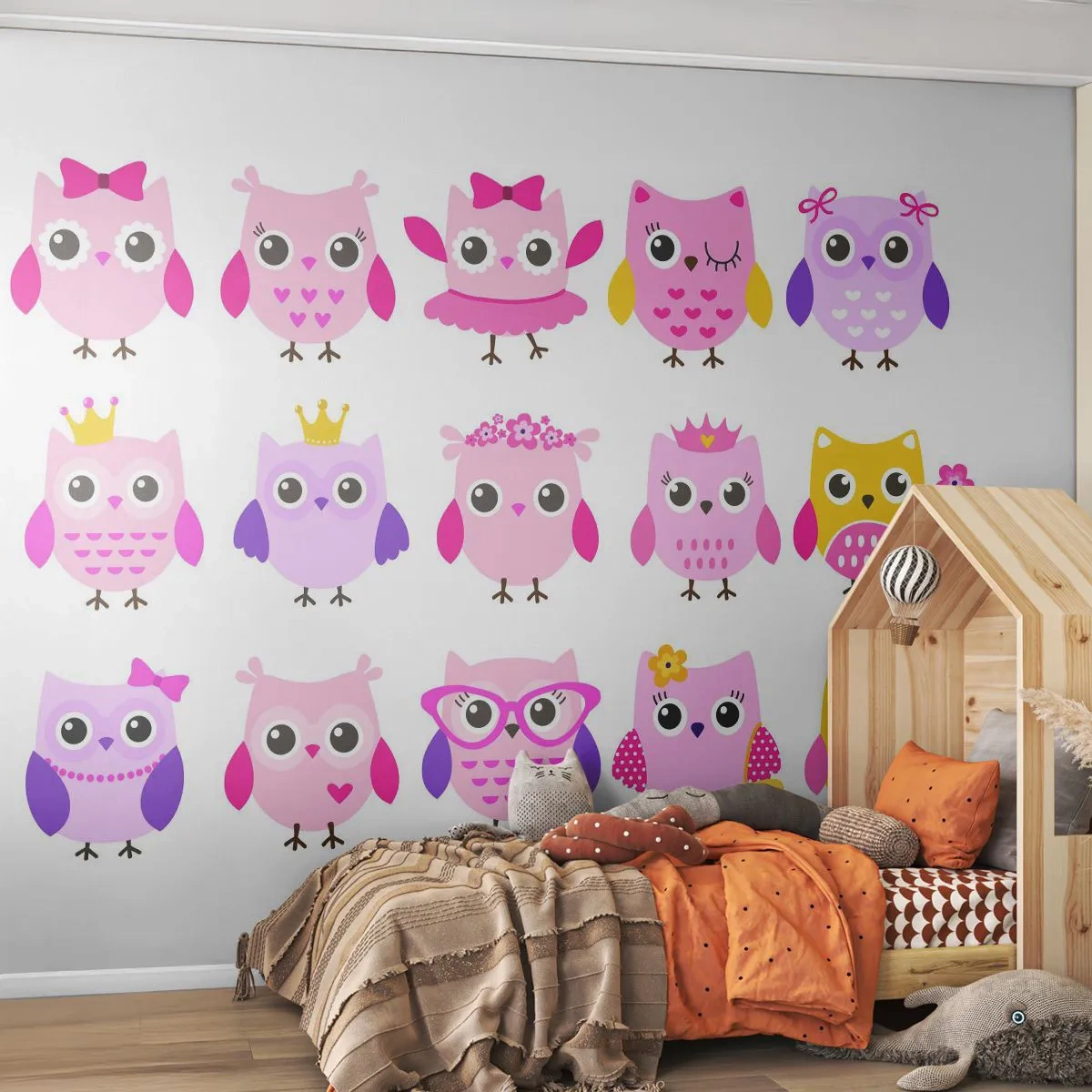 Papier Peint Photo Premium Canvas - L'un est plus doux que l'autre - Des oiseaux, Hibou, Pour les enfants - 250x175 cm