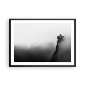 Affiche dans un cadre noir - Poster - Un arbre solitaire au bord d'une falaise entouré de brouillard - 70x50cm - Au bord du monde - Décoration murale moderne pour le salon et la chambre ARTTOR