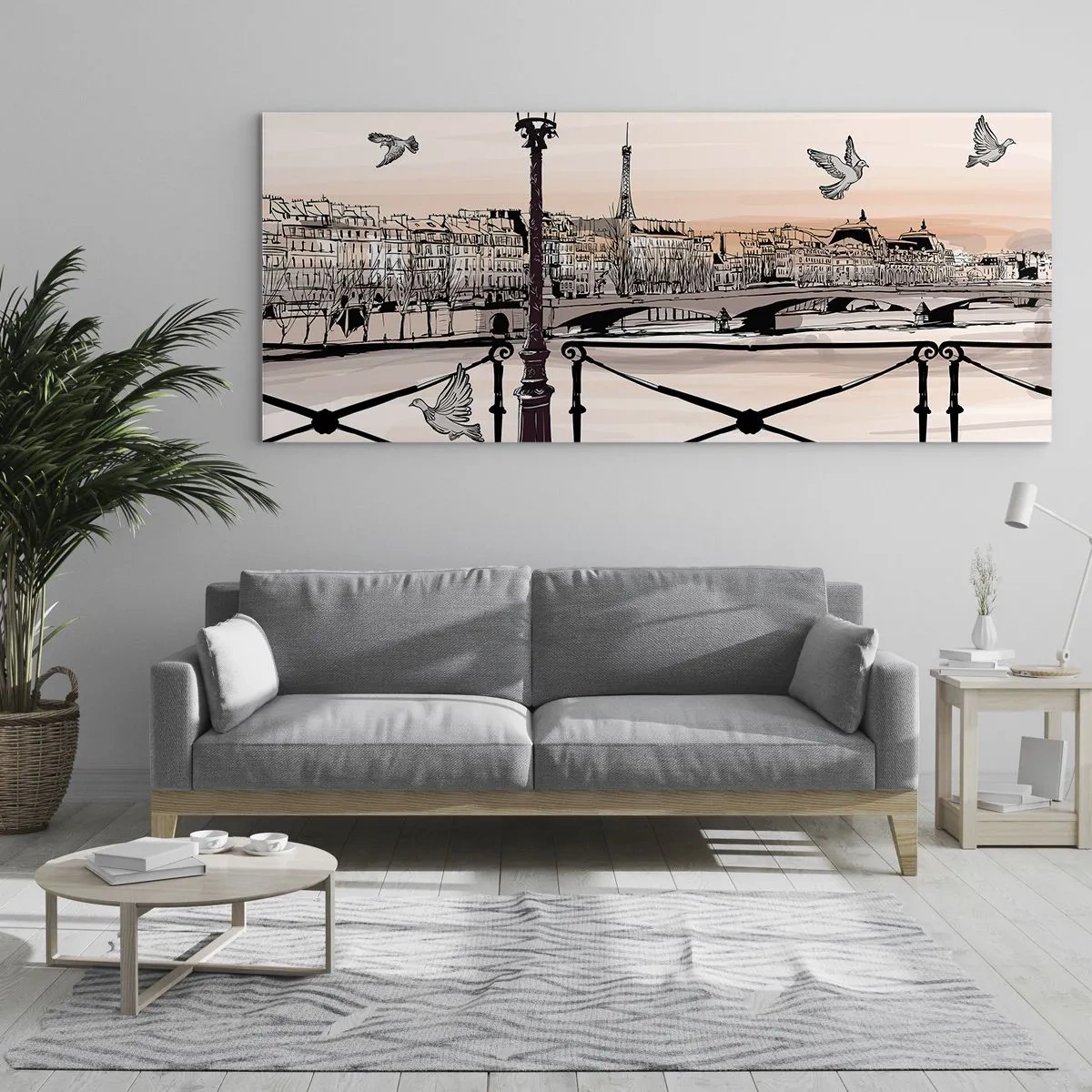 Impression sur verre - Image sur verre - Vue parisienne avec une lanterne et un pont - 160x50cm - Sur les toits de Paris - Décoration murale moderne pour le salon et la chambre ARTTOR
