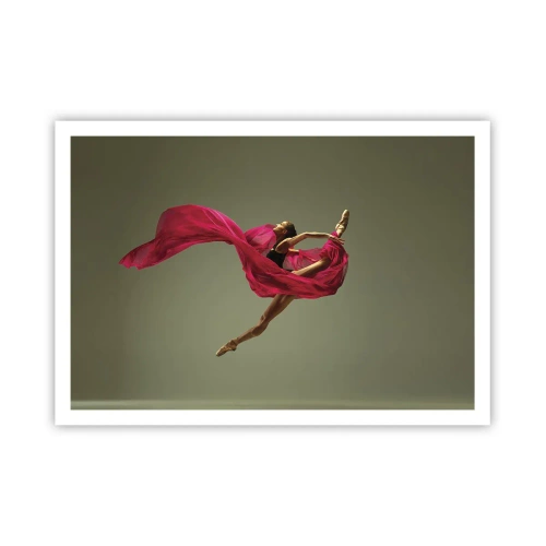 Affiche - Poster - Danseuse de ballet dans une pose dynamique avec du tissu rose - 100x70cm - Flamme dansante - Décoration murale moderne pour le salon et la chambre ARTTOR