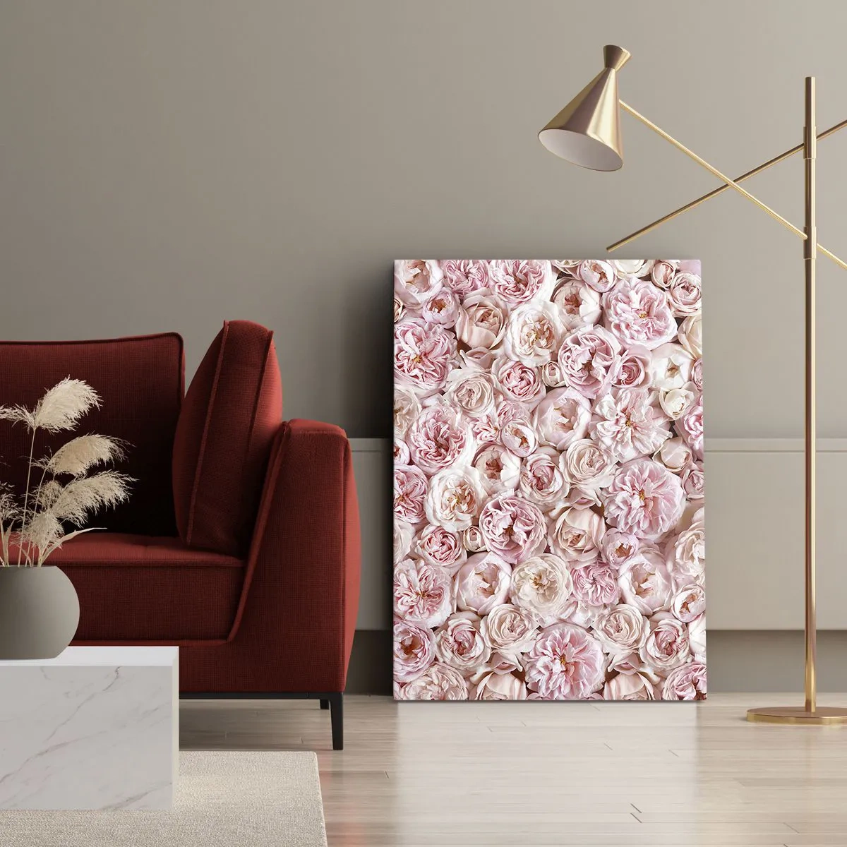 Impression sur toile - Image sur toile - Des roses délicates dans des tons de rose sur toute la surface - 50x70cm - Un lit de roses - Décoration murale moderne pour le salon et la chambre ARTTOR