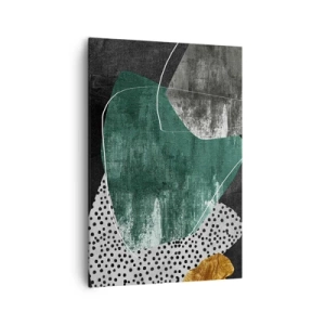 Impression sur toile - Image sur toile - Composition abstraite avec des formes vertes et des motifs à pois - 70x100cm - Abstraction colorée avec feuille d'or - Décoration murale moderne pour le salon et la chambre ARTTOR