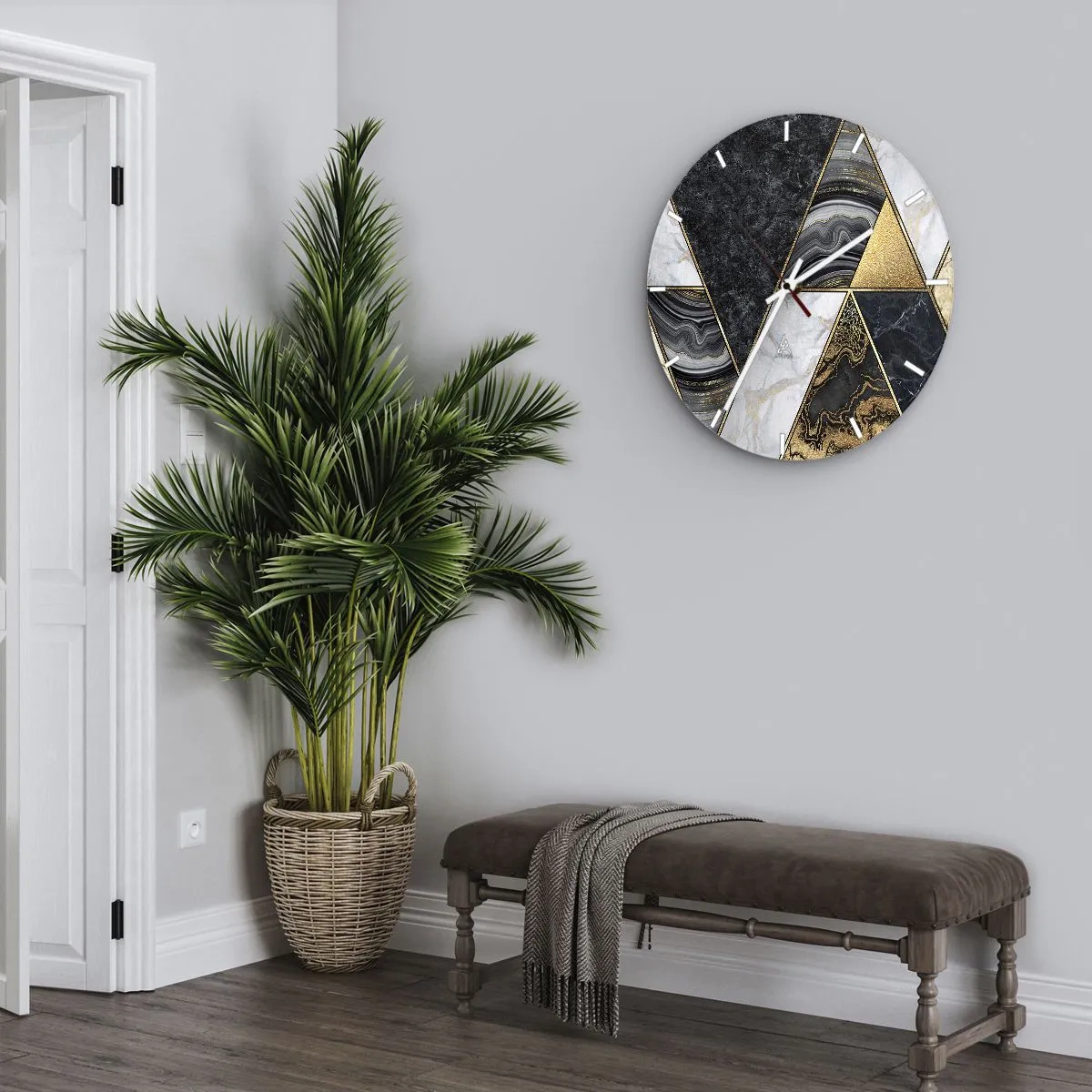 Horloge murale - Pendule murale - Triangles d'or et de marbre dans une mosaïque géométrique - 30x30cm - Pierre après pierre - Décoration murale moderne pour le salon, la cuisine et la chambre ARTTOR