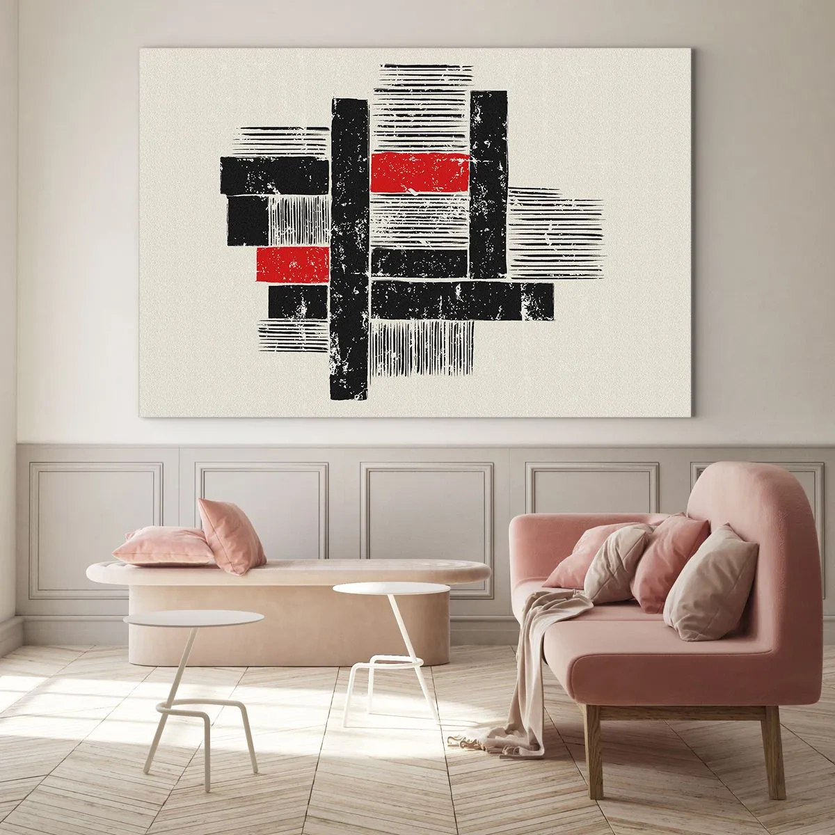 Impression sur verre - Image sur verre - Rayures abstraites en noir et rouge - 70x50cm - En rouge et noir - Décoration murale moderne pour le salon et la chambre ARTTOR