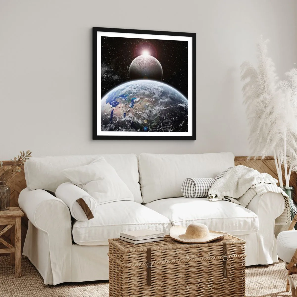 Affiche dans un cadre noir - Poster - Paysage cosmique - lever de soleil - 30x30 cm