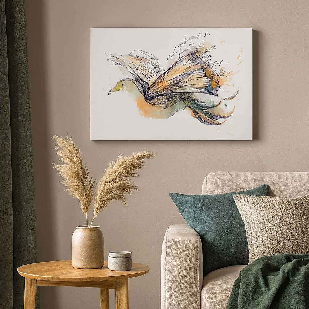 Impression sur toile - Image sur toile - Aquarelle artistique d'un oiseau avec un livre comme ailes - 70x50cm - Sur les ailes de la poésie - Décoration murale moderne pour le salon et la chambre ARTTOR