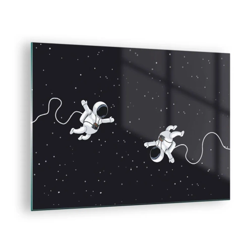 Impression sur verre - Image sur verre - Deux astronautes flottant dans l'espace - 70x50cm - Sortie cosmique - Décoration murale moderne pour le salon et la chambre ARTTOR