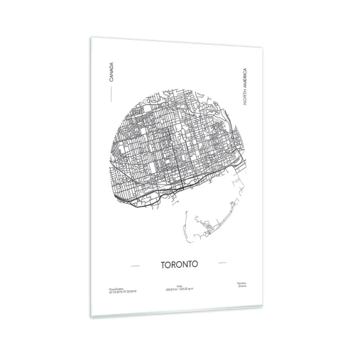 Impression sur verre - Image sur verre - Une carte de Toronto dans un style minimaliste en noir et blanc - 80x120cm - Anatomie de Toronto - Décoration murale moderne pour le salon et la chambre ARTTOR