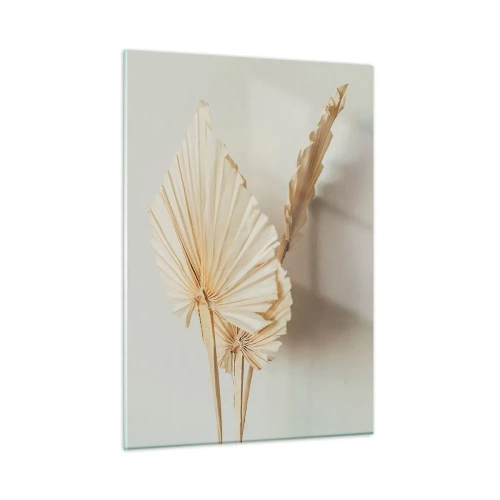 Impression sur verre - Image sur verre - Feuilles de palmier séchées dans des tons beiges sur fond clair - 50x70cm - Quand tu dois t’apaiser - Décoration murale moderne pour le salon et la chambre ARTTOR