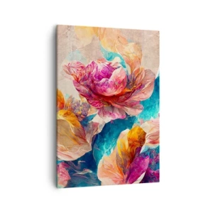 Impression sur toile - Image sur toile - Fleurs colorées sur fond beige - 50x70cm - Splendeur colorée du bouquet - Décoration murale moderne pour le salon et la chambre ARTTOR