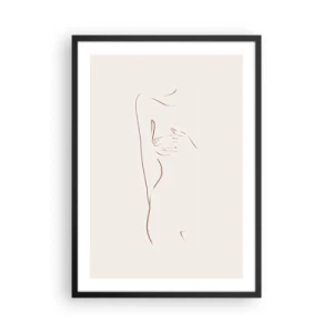 Affiche dans un cadre noir - Poster - Un dessin au trait minimaliste d'une silhouette féminine sur un fond clair. - 50x70cm - La forme du désir - Décoration murale moderne pour le salon et la chambre ARTTOR
