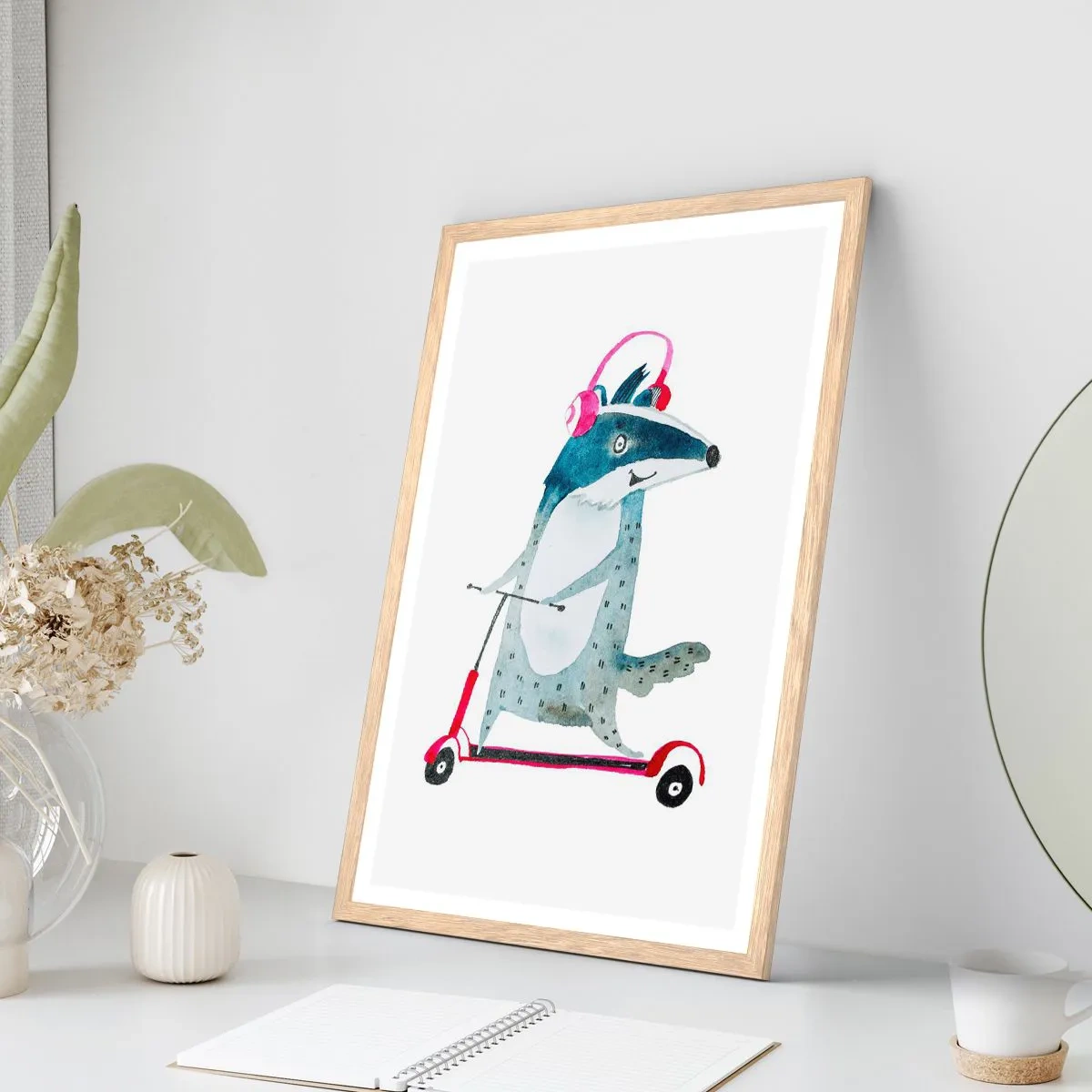 Affiche dans un chêne clair - Poster - La joie du blaireau - 40x50 cm