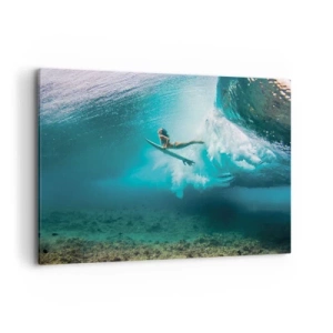 Impression sur toile - Image sur toile - Surfeur sous une vague dans l'eau bleue de l'océan - 120x80cm - Monde sous marin - Décoration murale moderne pour le salon et la chambre ARTTOR