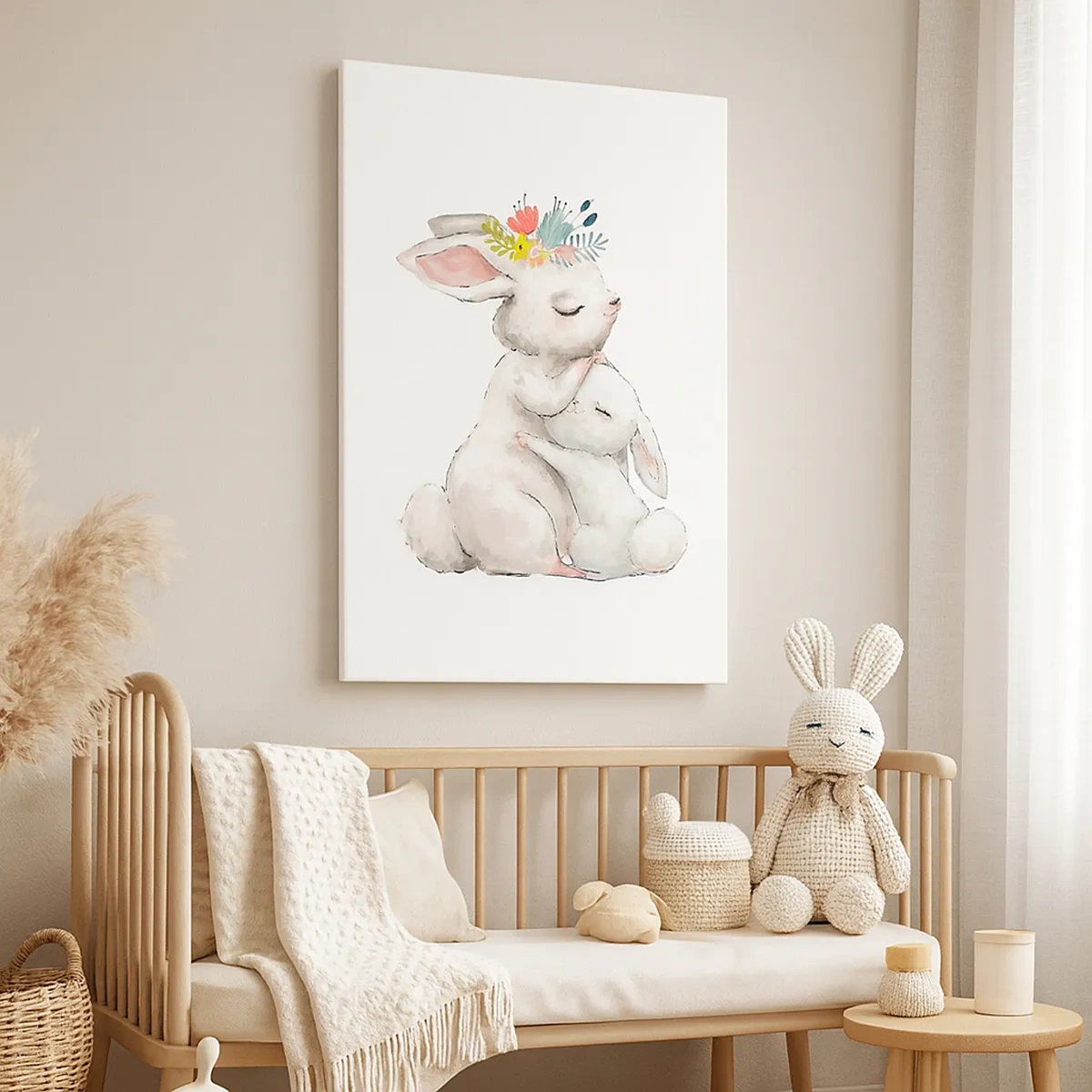 Impression sur toile - Image sur toile - Des lapins mignons aux couleurs pastel - 50x70cm - Maman irremplaçable - Décoration murale moderne pour le salon et la chambre ARTTOR