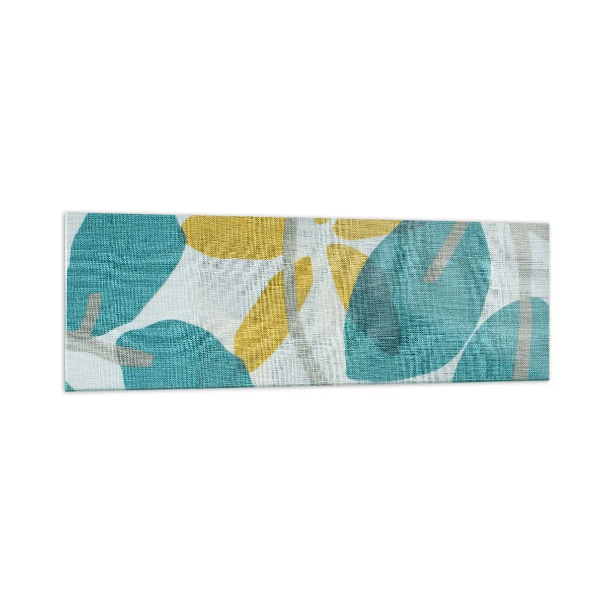 Impression sur verre - Image sur verre - Feuilles aux tons turquoise et jaune sur fond clair - 160x50cm - Wśród lazurowych liści - Décoration murale moderne pour le salon et la chambre ARTTOR