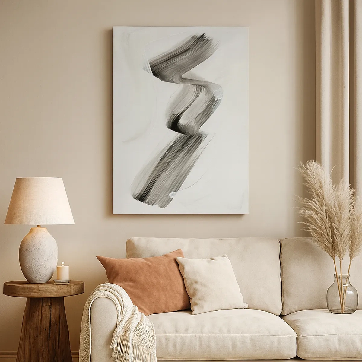 Impression sur toile - Image sur toile - Coup de pinceau abstrait noir et blanc sur fond clair - 50x70cm - Mine de rien pour s'amuser - Décoration murale moderne pour le salon et la chambre ARTTOR