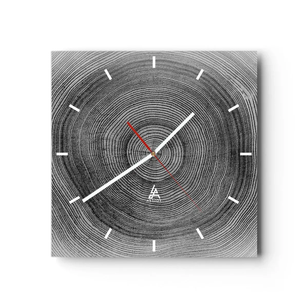 Horloge murale - Pendule murale - Motif de cernes d'arbre noir et blanc montrant une coupe transversale du tronc - 30x30cm - Signe du temps - Décoration murale moderne pour le salon et la chambre ARTTOR