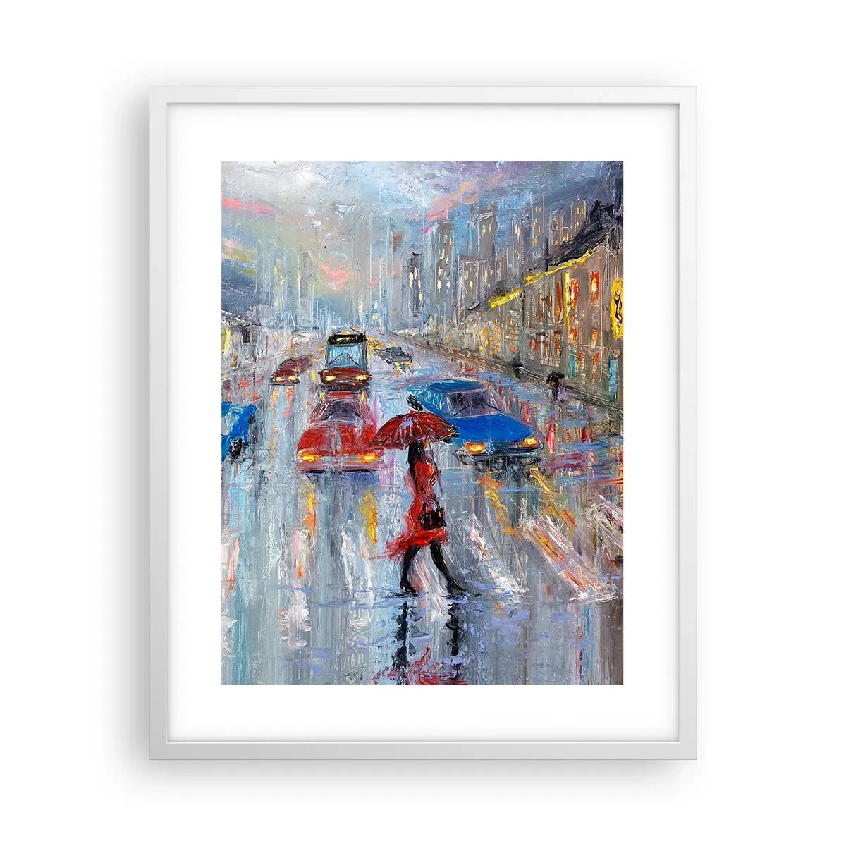 Affiche dans un cadre blanc - Poster - Après-midi pluvieux en ville - 40x50 cm