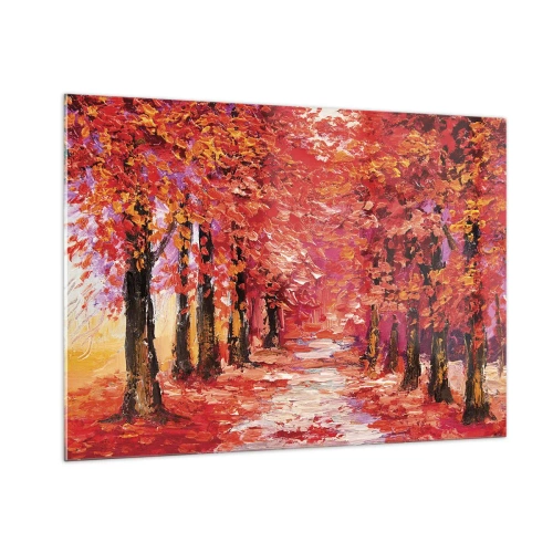 Impression sur verre - Image sur verre - Une ruelle pittoresque aux couleurs d'automne pleine de nuances chaudes - 100x70cm - Impression d'automne - Décoration murale moderne pour le salon et la chambre ARTTOR
