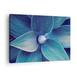 Impression sur toile - Image sur toile - Gros plan d'une fleur abstraite dans des tons de bleu - 70x50cm - Le bleu du ciel - Décoration murale moderne pour le salon et la chambre ARTTOR