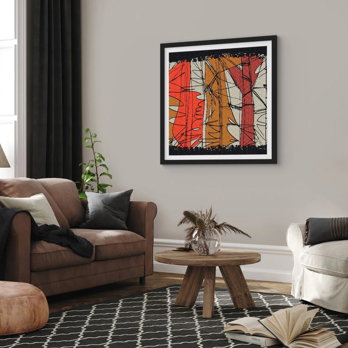 Affiche dans un cadre noir - Poster - Composition spontanée - 60x60 cm