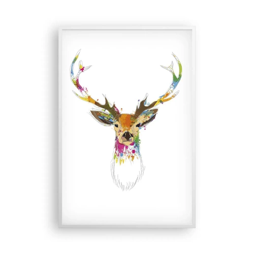 Affiche dans un cadre blanc - Poster - Un cerf doux baigné de couleur - 61x91 cm