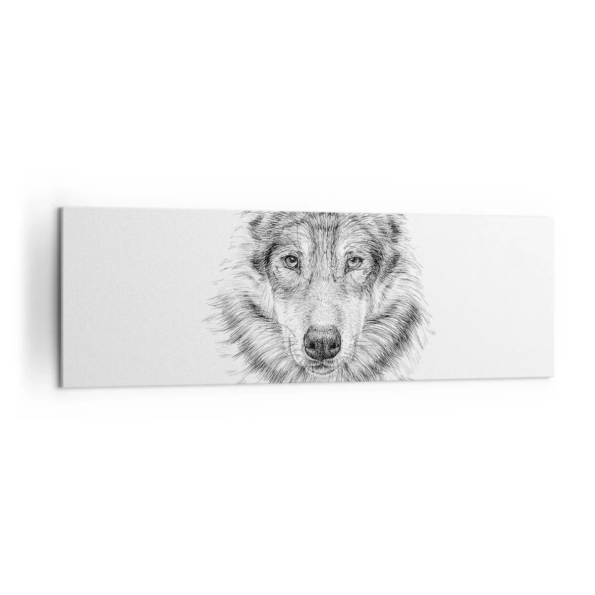 Impression sur toile - Image sur toile - Croquis d'une tête de loup dans un style monochrome sur fond blanc - 160x50cm - Un leader né - Décoration murale moderne pour le salon et la chambre ARTTOR