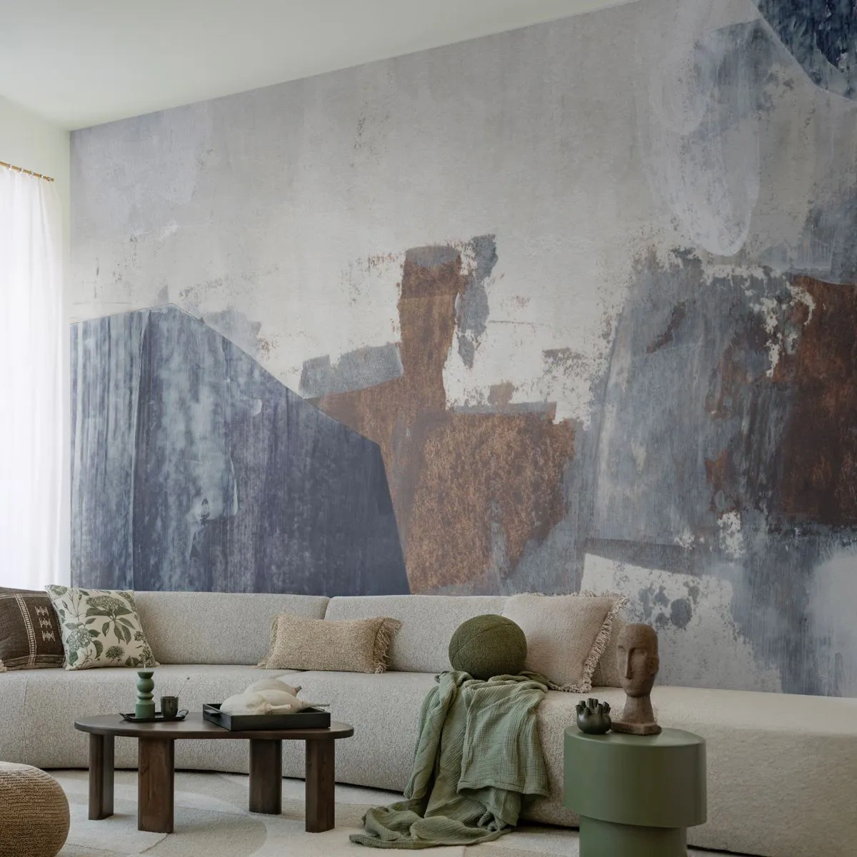 Papier Peint Photo Premium Sand - Formes bleues et brunes - Morceau, Abstraction, Minimalisme - 400x280 cm