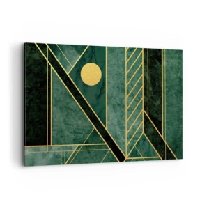 Impression sur toile - Image sur toile - Design géométrique vert et or avec un motif élégant - 120x80cm - Dynamique or et azur - Décoration murale moderne pour le salon et la chambre ARTTOR