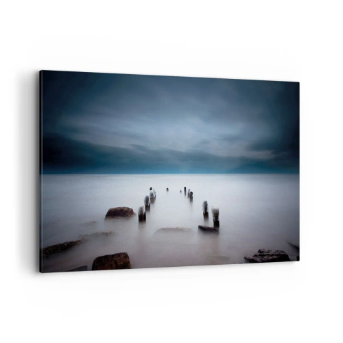 Impression sur toile - Image sur toile - La vieille jetée sur fond de mer calme - 120x80cm - Lac pensif - Décoration murale moderne pour le salon et la chambre ARTTOR