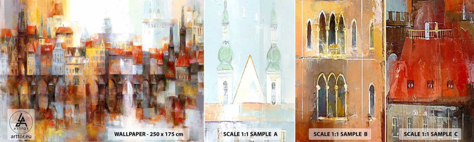 Échantillon de Papier Peint Autocollant Deluxe Sticker - C'est aussi beau sous le pont - Ville, Prague, Architecture - 100x30 cm