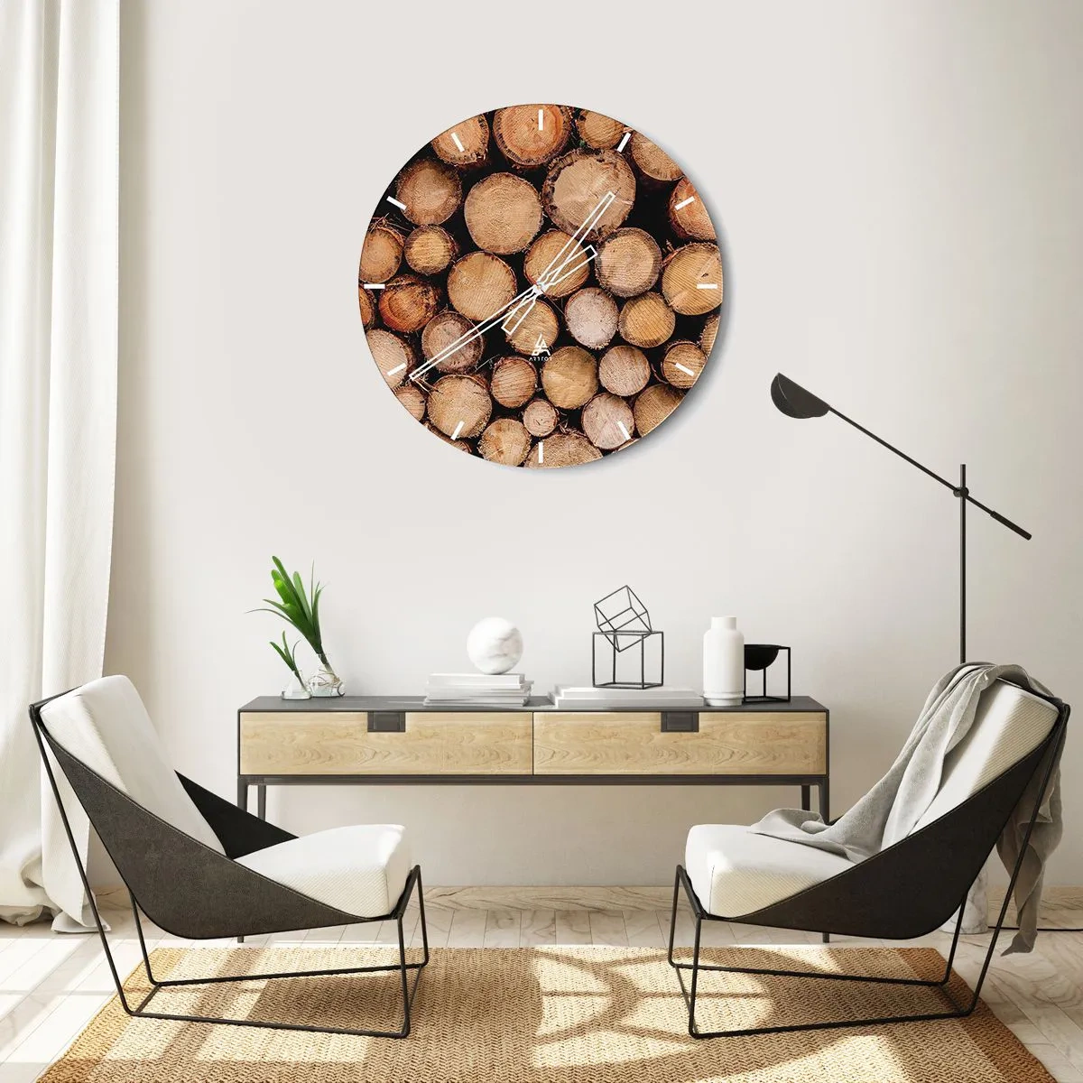 Horloge murale - Pendule murale - Troncs d'arbres coupés disposés dans une composition naturelle - 30x30cm - Nouveau commencement - Décoration murale moderne pour le salon, la cuisine et la chambre ARTTOR