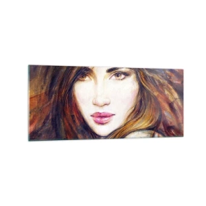 Impression sur verre - Image sur verre - Portrait d'une femme dans un style pictural - 120x50cm - Un sou pour vos pensées - Décoration murale moderne pour le salon et la chambre ARTTOR