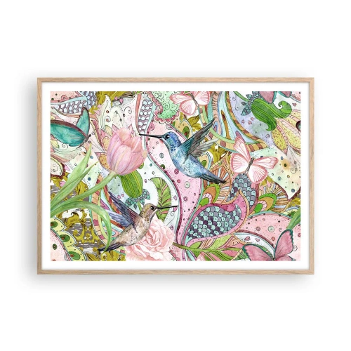 Affiche dans un chêne clair - Poster - Empêtré dans les vignes - 100x70 cm