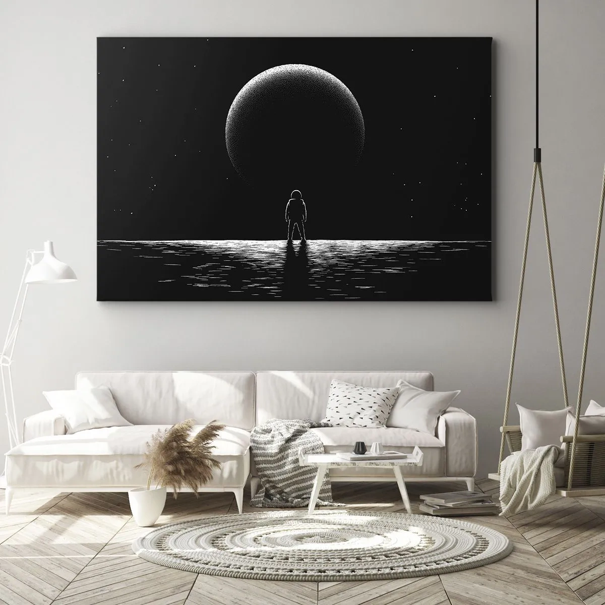 Impression sur toile - Image sur toile - Un astronaute avec en arrière-plan une grande planète dans l'espace - 70x50cm - Face à face - Décoration murale moderne pour le salon et la chambre ARTTOR