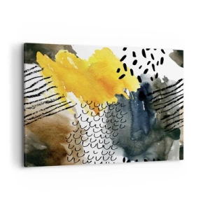 Impression sur toile - Image sur toile - Une composition abstraite avec des accents jaunes et des motifs graphiques. - 120x80cm - Rencontre des éléments - Décoration murale moderne pour le salon et la chambre ARTTOR