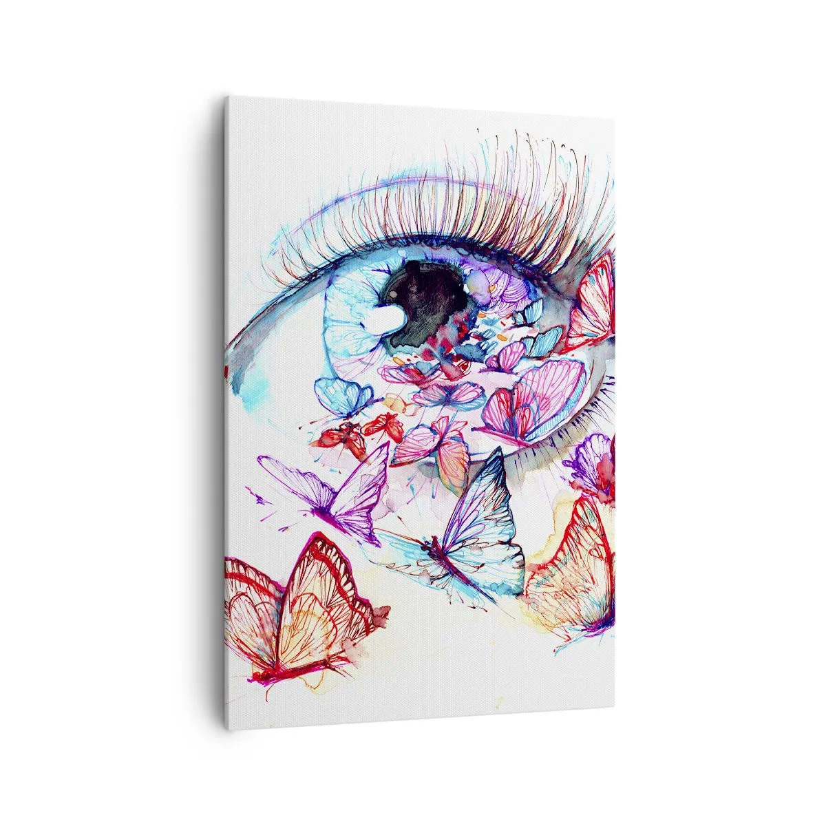 Impression sur toile - Image sur toile - Un œil aquarelle entouré de papillons colorés - 70x100cm - Charme des yeux de conte de fées - Décoration murale moderne pour le salon et la chambre ARTTOR