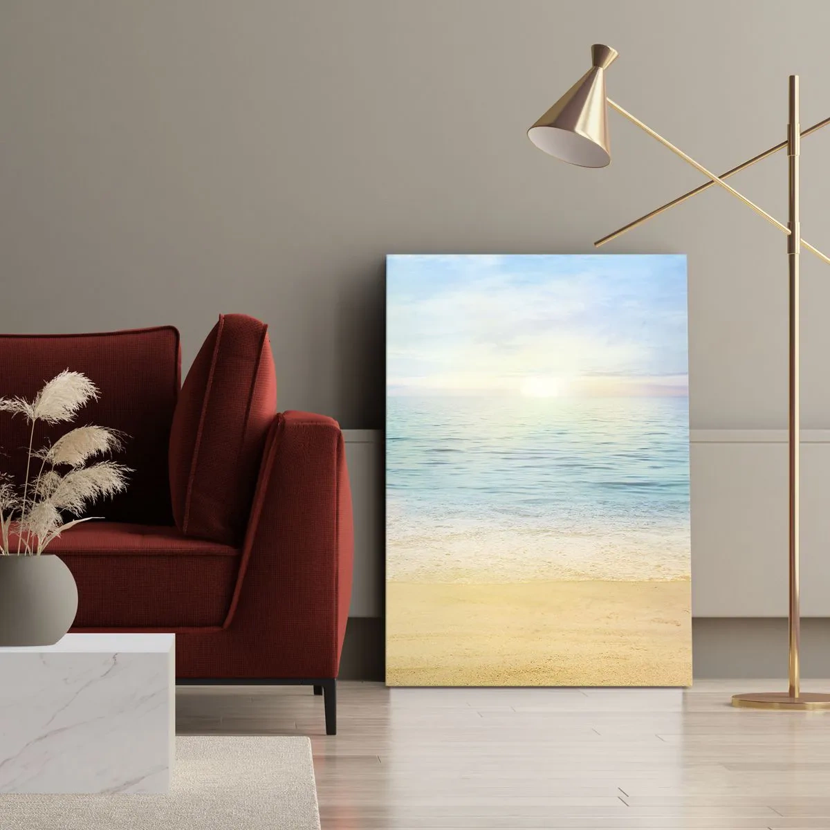 Impression sur toile - Image sur toile - Une plage avec une mer turquoise et un ciel clair - 50x70cm - Le grand bleu - Décoration murale moderne pour le salon et la chambre ARTTOR
