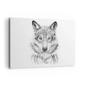 Impression sur toile - Image sur toile - Croquis d'une tête de loup dans un style monochrome sur fond blanc - 100x70cm - Un leader né - Décoration murale moderne pour le salon et la chambre ARTTOR