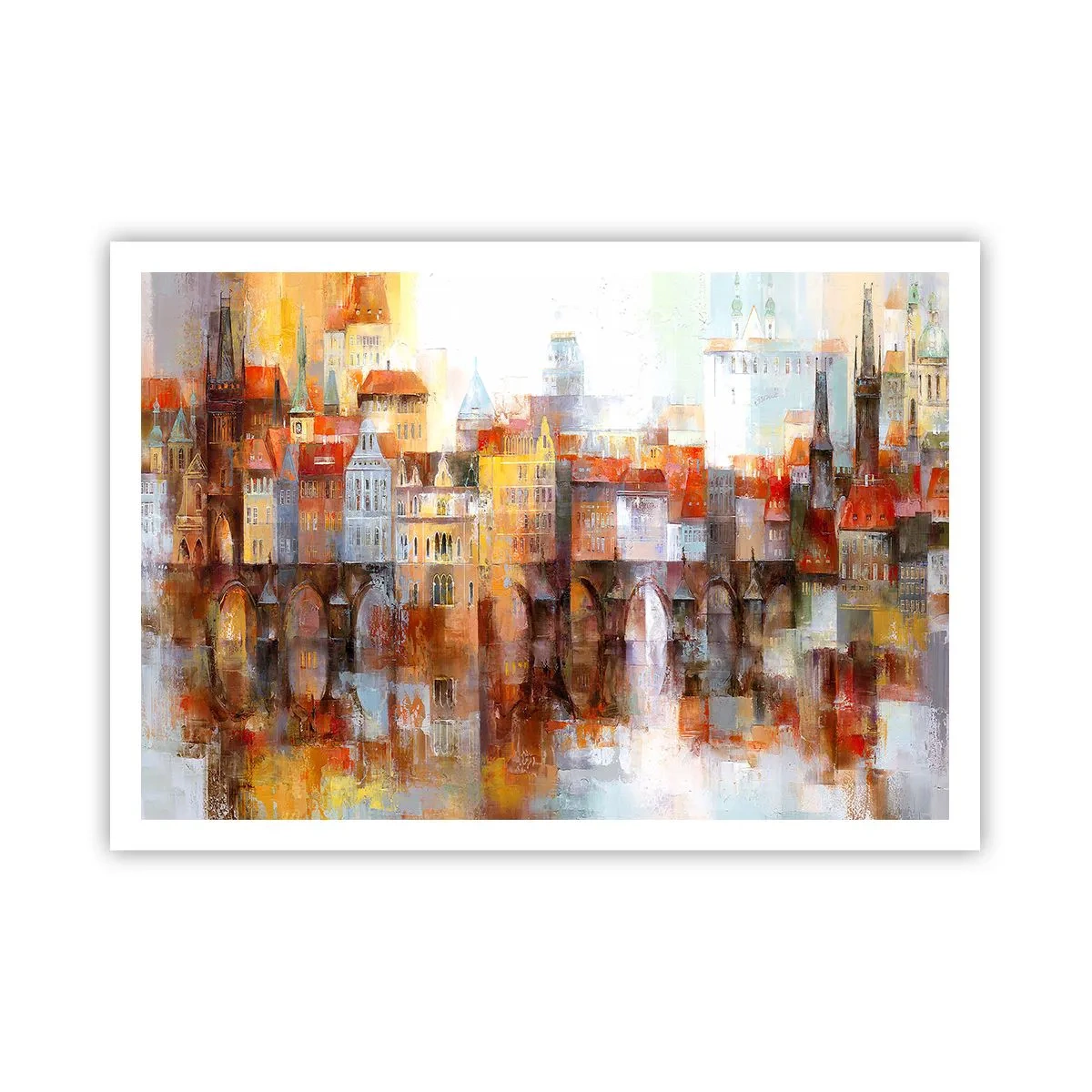 Affiche - Poster - Un panorama pittoresque de la ville avec un pont aux couleurs d'automne - 100x70cm - C'est aussi beau sous le pont - Décoration murale moderne pour le salon et la chambre ARTTOR