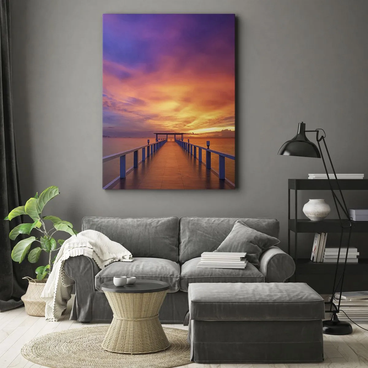 Impression sur toile - Image sur toile - Une jetée menant à la mer au coucher du soleil - 70x100cm - Sans fin - Décoration murale moderne pour le salon et la chambre ARTTOR