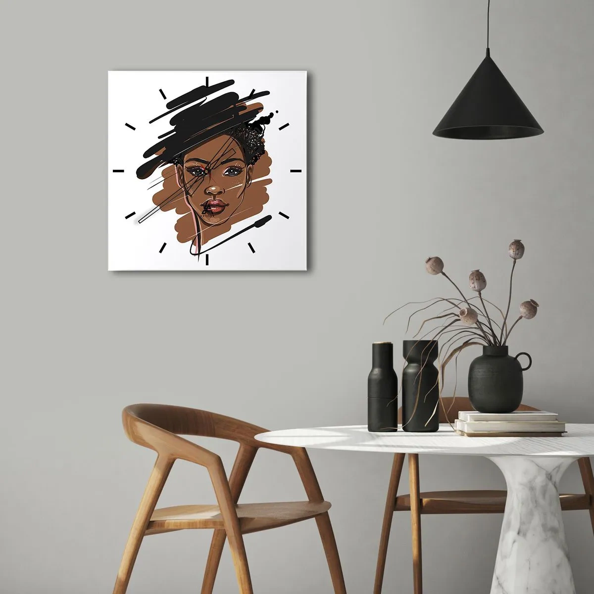 Horloge murale - Pendule murale - Portrait d'une femme aux traits de peinture artistiques - 30x30cm - Doux comme le chocolat - Décoration murale moderne pour le salon et la chambre ARTTOR