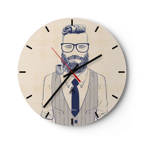 Horloge murale - Pendule murale - Image hipster d'un homme barbu avec une pipe - 30x30cm - Gai, masculin et à la mode - Décoration murale moderne pour le salon, la cuisine et la chambre ARTTOR