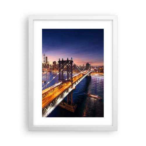 Affiche dans un cadre blanc - Poster - Un pont lumineux au cœur de la ville - 30x40 cm