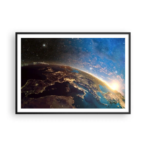 Affiche dans un cadre noir - Poster - Vue de la Terre depuis l'espace au lever du soleil - 100x70cm - Regardons-nous de loin - Décoration murale moderne pour le salon et la chambre ARTTOR