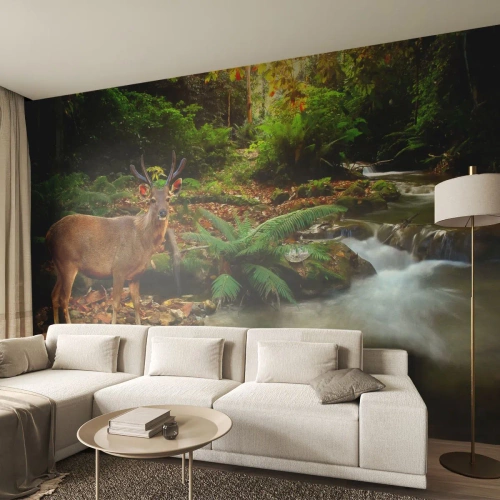 Papier Peint Photo Premium Sand - Bienvenue dans mon monde - Paysage, Animaux, Cerf - 250x175 cm