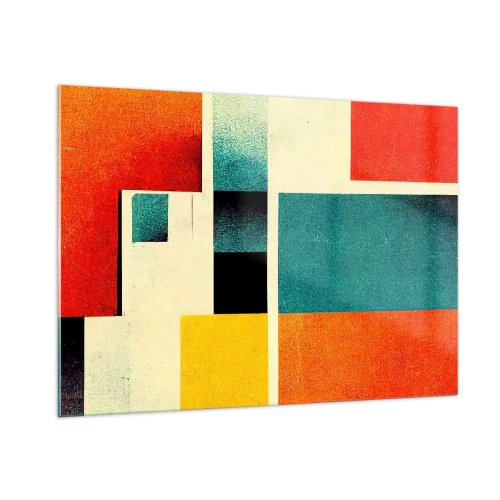 Impression sur verre - Image sur verre - Rectangles géométriques colorés de style rétro - 100x70cm - Abstraction géométrique – bonne énergie - Décoration murale moderne pour le salon et la chambre ARTTOR